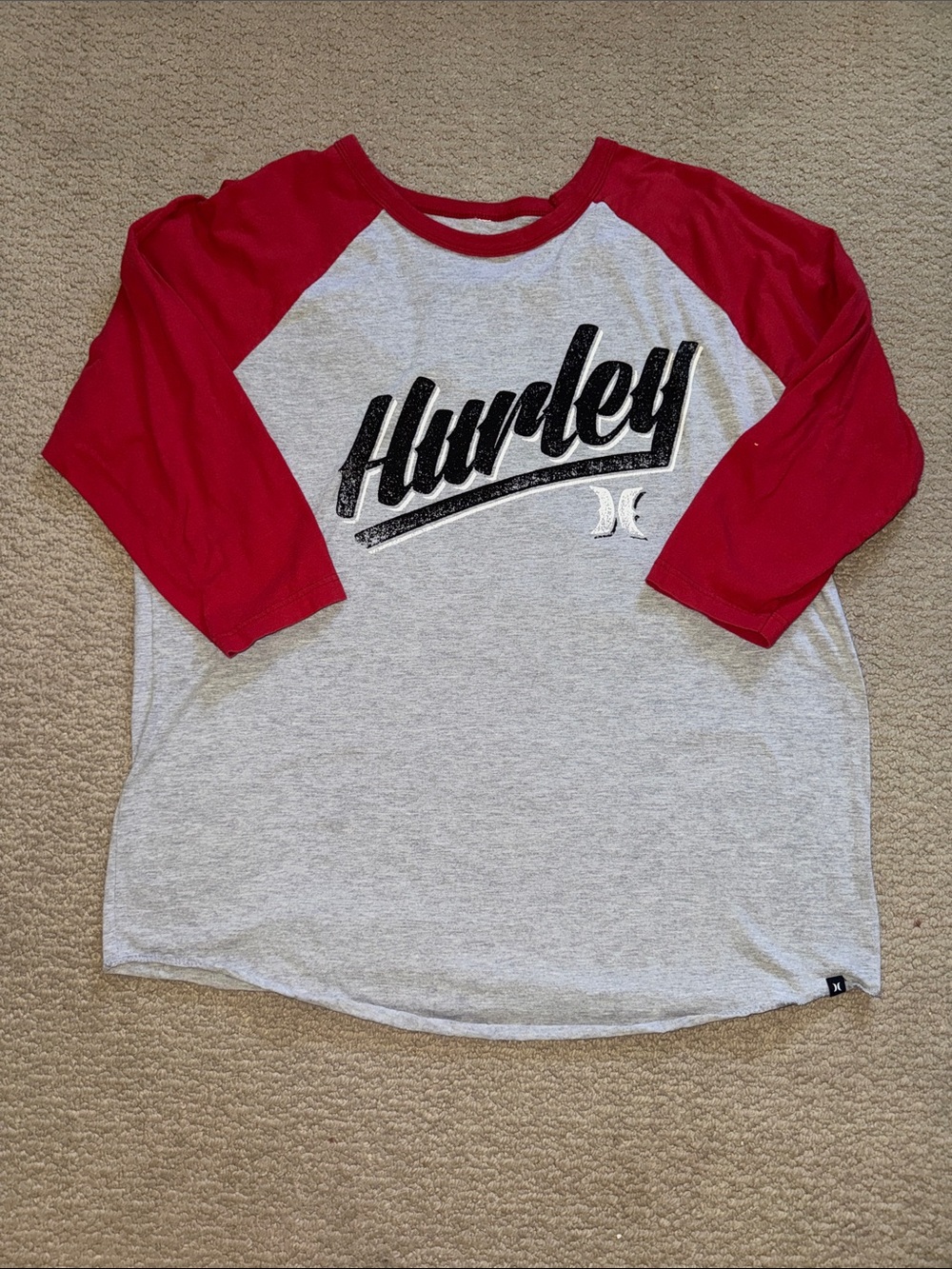 Hurley Gray and Red Raglan Long Sleeve Tee